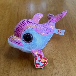 NWT Ty Shimmering Pink Purple Sparkles Dolphin Plush 2014 Retired Beanie Boos